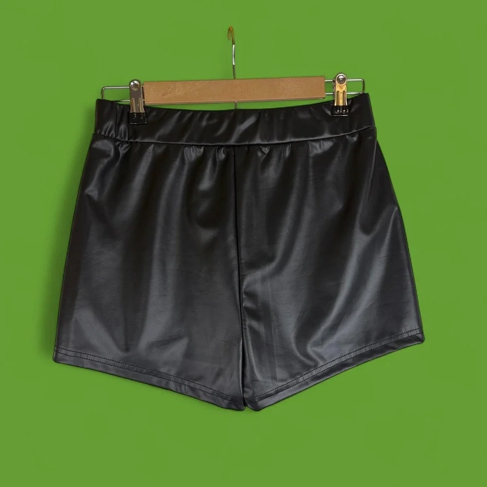SHEIN Black Faux Leather Shorts High Waisted Edgy Streetwear Size L